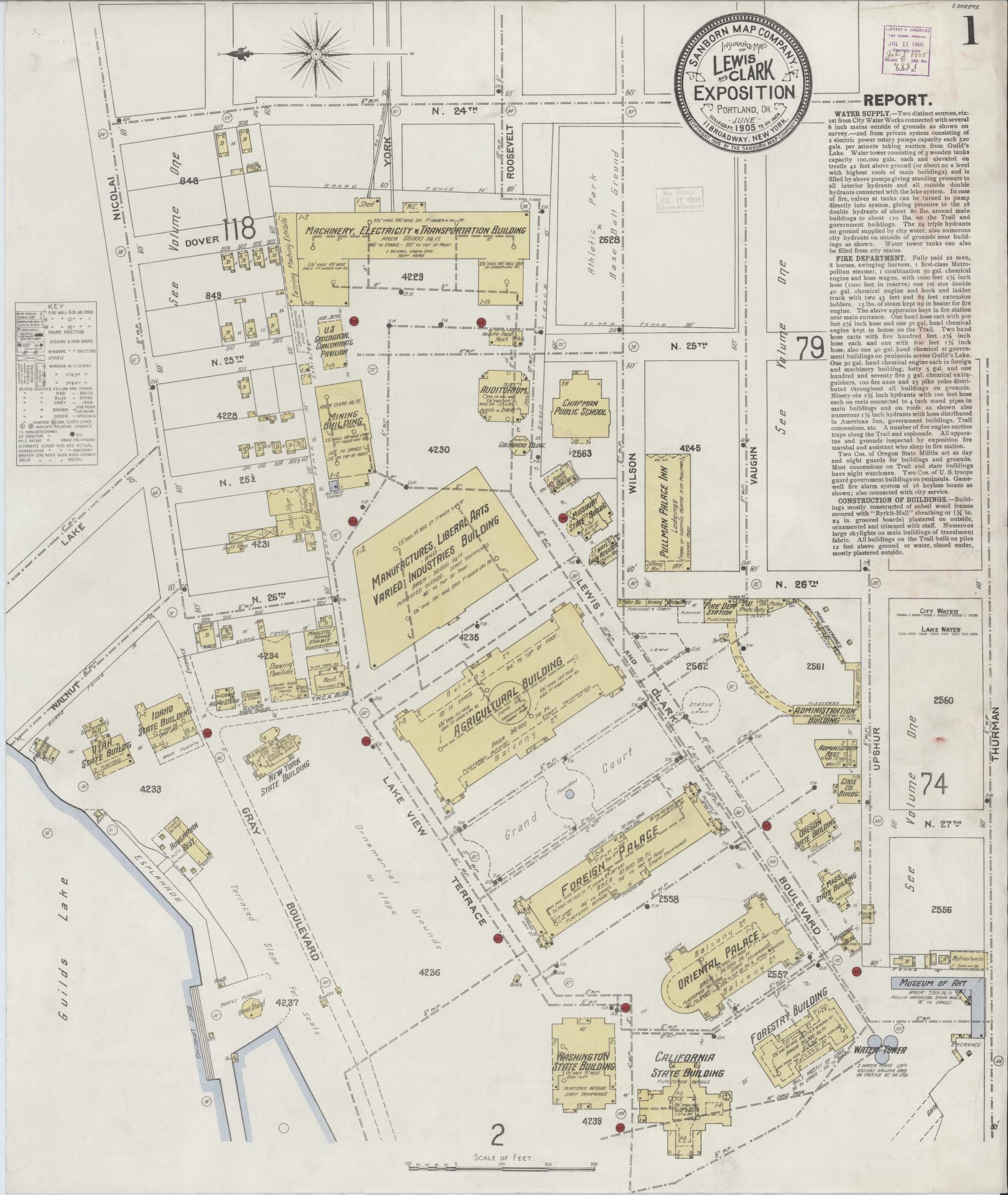 Sanborn Fire Insurance Map from Portland, Multnomah County, Oregon (1905), Sheet #0001 - Historic Sanborn Fire Insurance Map Print, vintage old map wall art, antique decor, genealogy gift, Oregon Oregon map