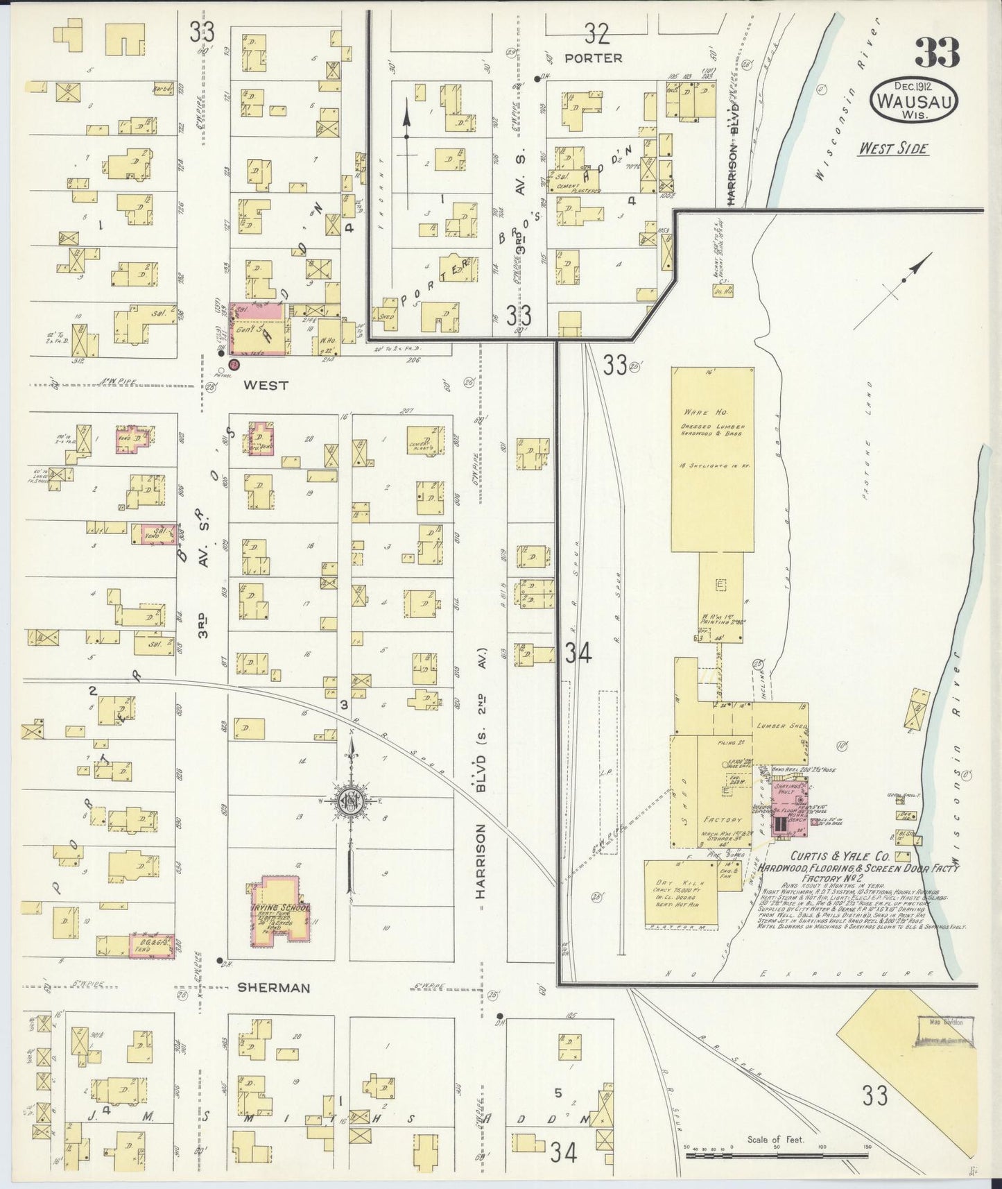 Sanborn Fire Insurance Map from Wausau, Marathon County, Wisconsin (1912), Sheet #0033 - Complete Map Set gallery image, historic Sanborn map, vintage wall art, Wisconsin Wisconsin