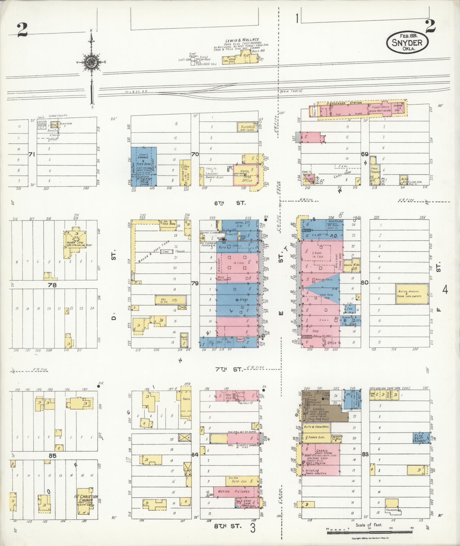 Sanborn Fire Insurance Map from Snyder, Kiowa County, Oklahoma (1924), Sheet #0002 - Historic Sanborn Fire Insurance Map Print, vintage old map wall art, antique decor, genealogy gift, Oklahoma Oklahoma map
