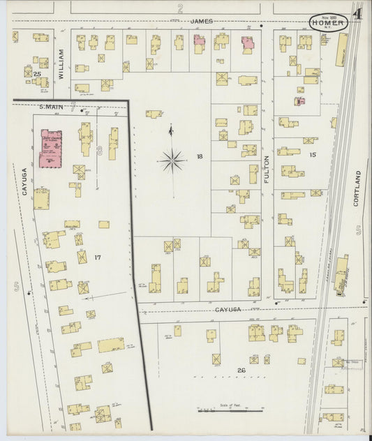 Sanborn Fire Insurance Map from Homer, Cortland County, New York (1893), Sheet #0004 - Historic Sanborn Fire Insurance Map Print, vintage old map wall art, antique decor, genealogy gift, New York New York map