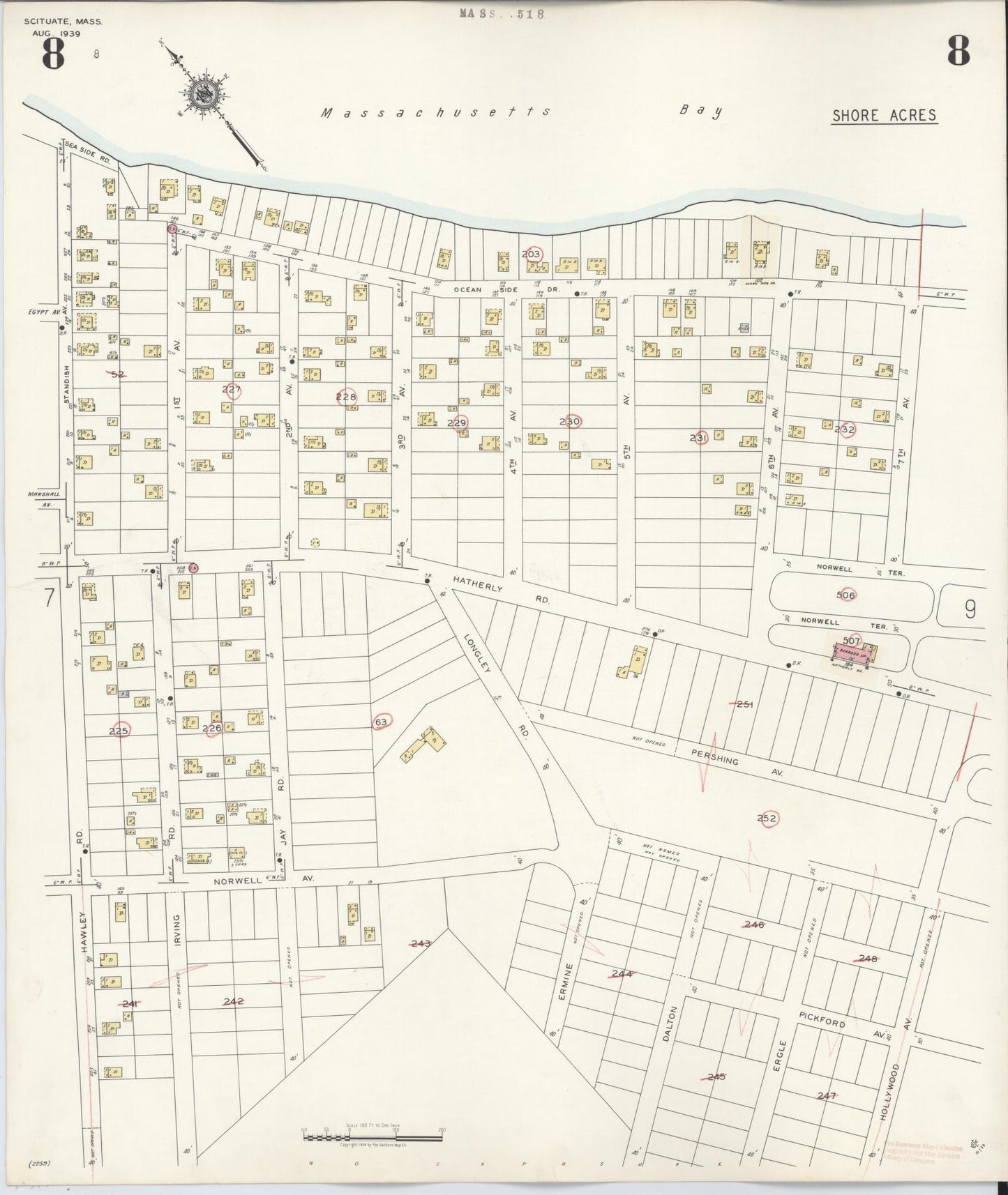 Sanborn Fire Insurance Map from Scituate, Plymouth County, Massachusetts (1944), Sheet #0008 - Complete Map Set gallery image, historic Sanborn map, vintage wall art, Massachusetts Massachusetts