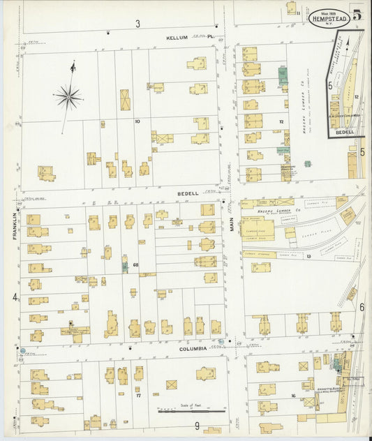 Sanborn Fire Insurance Map from Hempstead, Nassau County, New York (1909), Sheet #0005 - Historic Sanborn Fire Insurance Map Print, vintage old map wall art, antique decor, genealogy gift, New York New York map