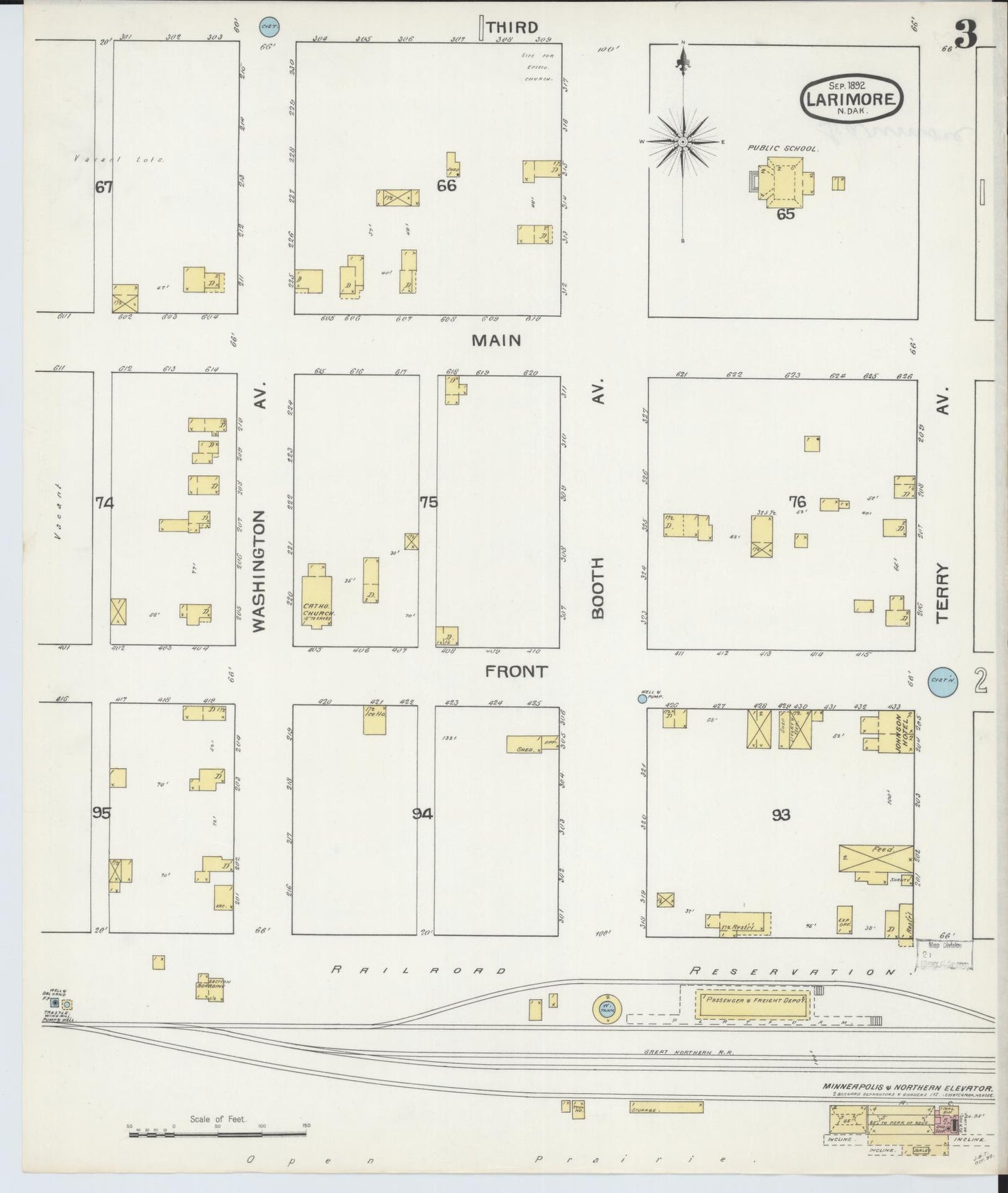 Sanborn Fire Insurance Map from Larimore, Grand Forks County, North Dakota (1892), Sheet #0003 - Complete Map Set gallery image, historic Sanborn map, vintage wall art, North Dakota North Dakota