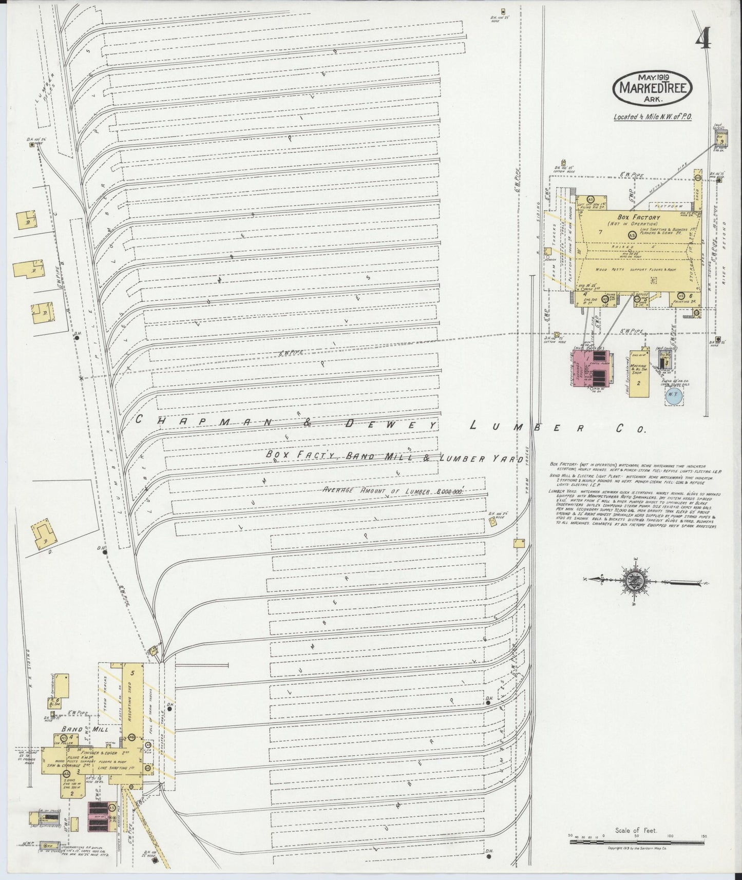 Sanborn Fire Insurance Map from Marked Tree, Poinsett County, Arkansas (1919), Sheet #0004 - Historic Sanborn Fire Insurance Map Print, vintage old map wall art, antique decor, genealogy gift, Arkansas Arkansas map