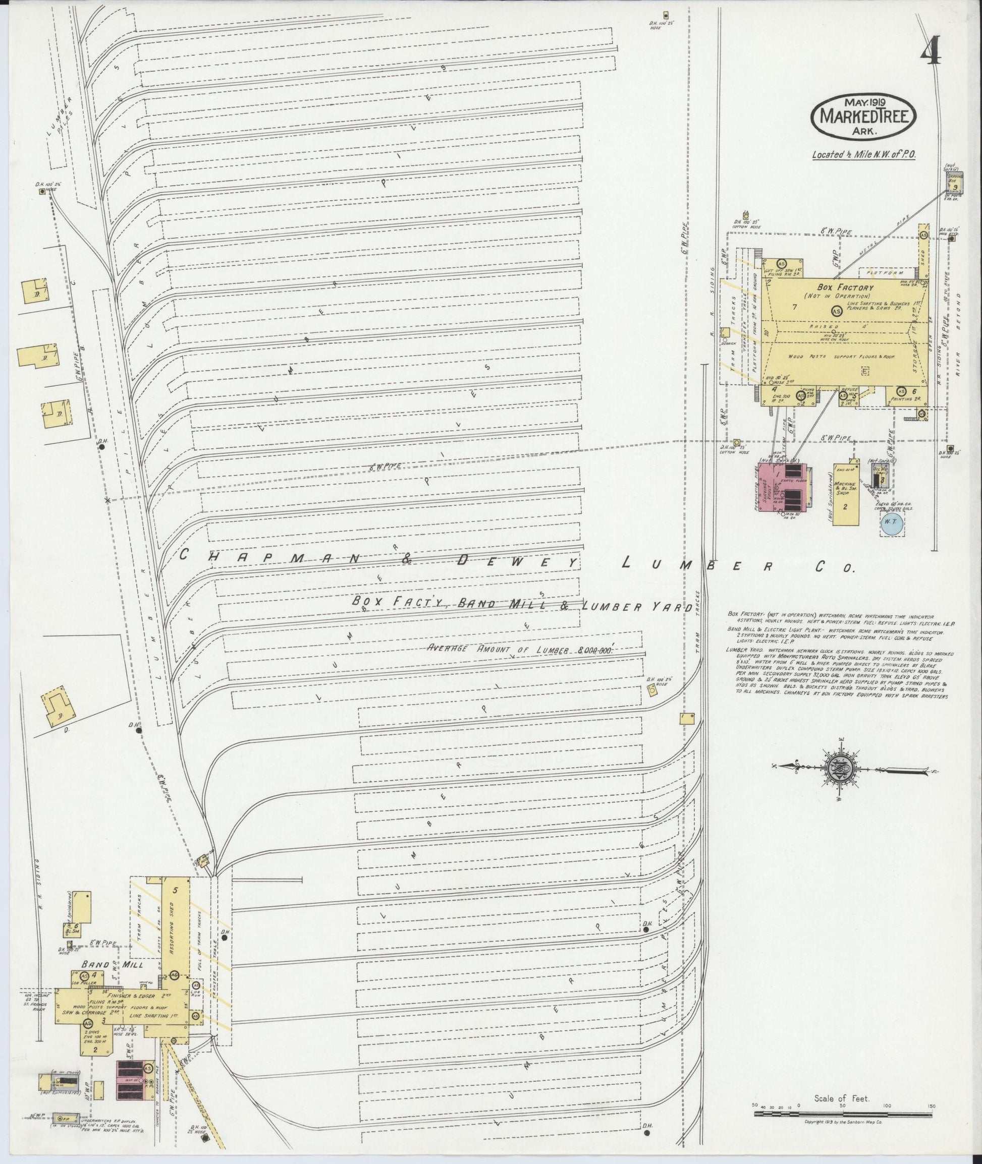 Sanborn Fire Insurance Map from Marked Tree, Poinsett County, Arkansas (1919), Sheet #0004 - Historic Sanborn Fire Insurance Map Print, vintage old map wall art, antique decor, genealogy gift, Arkansas Arkansas map