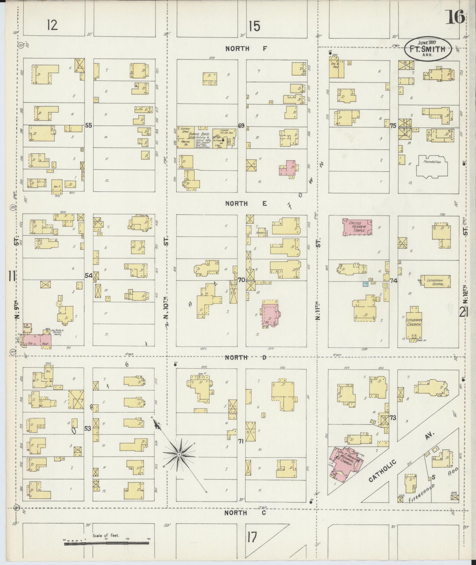 Sanborn Fire Insurance Map from Fort Smith, Sebastian County, Arkansas (1897), Sheet #0016 - Complete Map Set gallery image, historic Sanborn map, vintage wall art, Arkansas Arkansas
