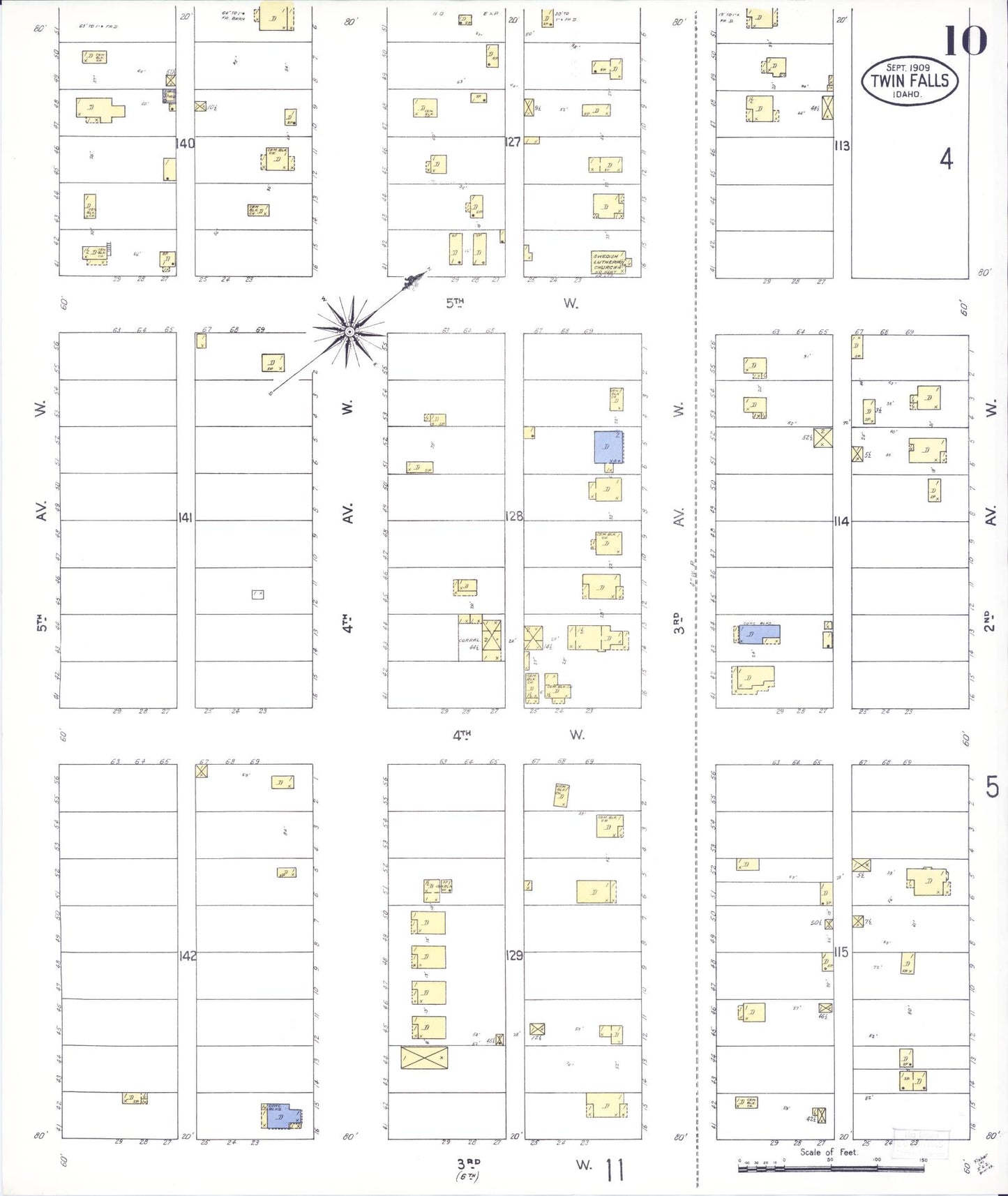 Sanborn Fire Insurance Map from Twin Falls, Twin Falls County, Idaho (1909), Sheet #0010 - Complete Map Set gallery image, historic Sanborn map, vintage wall art, Falls Idaho