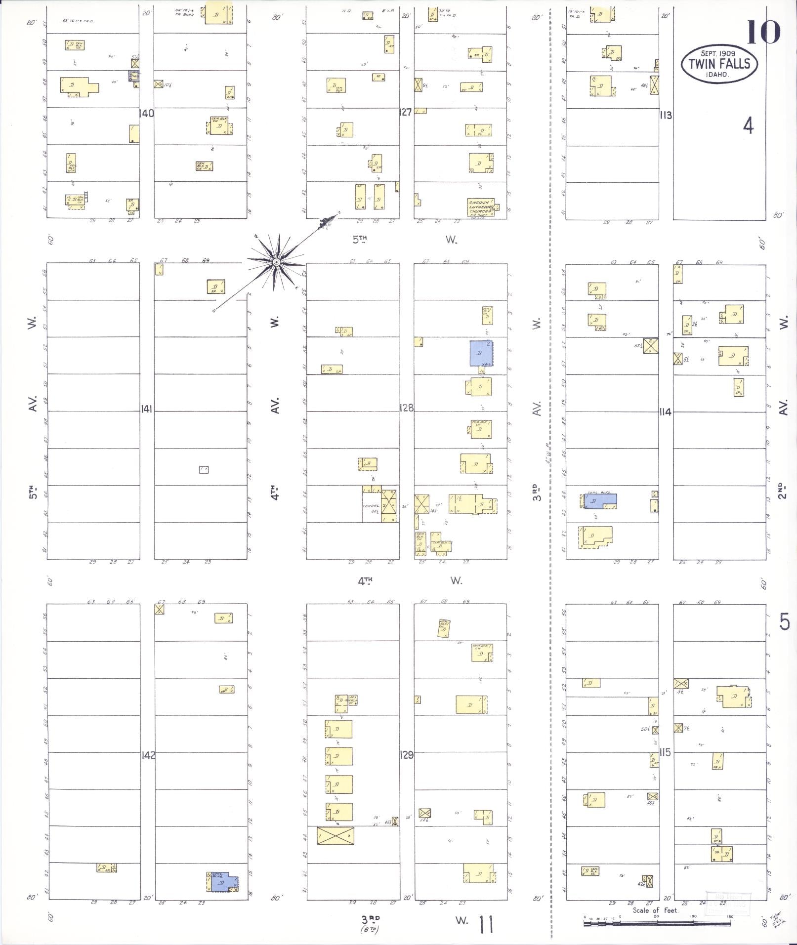 Sanborn Fire Insurance Map from Twin Falls, Twin Falls County, Idaho (1909), Sheet #0010 - Complete Map Set gallery image, historic Sanborn map, vintage wall art, Falls Idaho