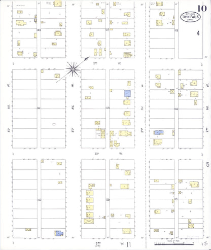 Sanborn Fire Insurance Map from Twin Falls, Twin Falls County, Idaho (1909), Sheet #0010 - Complete Map Set gallery image, historic Sanborn map, vintage wall art, Falls Idaho