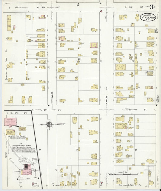 Sanborn Fire Insurance Map from Vineland, Cumberland County, New Jersey (1912), Sheet #0003 - Historic Sanborn Fire Insurance Map Print, vintage old map wall art, antique decor, genealogy gift, New Jersey New Jersey map