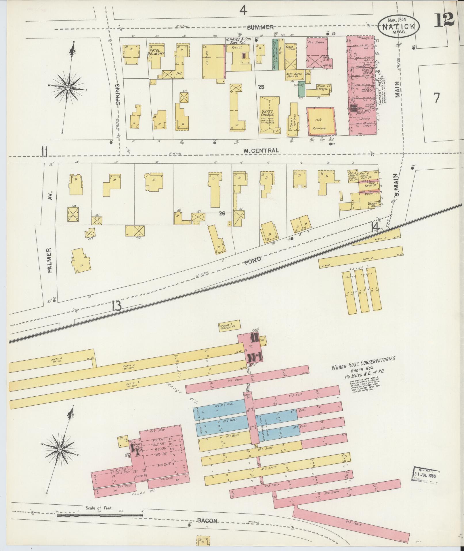 Sanborn Fire Insurance Map from Natick, Middlesex County, Massachusetts (1904), Sheet #0012 - Historic Sanborn Fire Insurance Map Print, vintage old map wall art, antique decor, genealogy gift, Massachusetts Massachusetts map