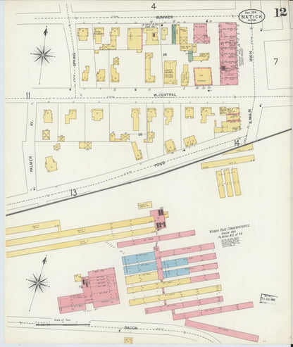 Sanborn Fire Insurance Map from Natick, Middlesex County, Massachusetts (1904), Sheet #0012 - Historic Sanborn Fire Insurance Map Print, vintage old map wall art, antique decor, genealogy gift, Massachusetts Massachusetts map