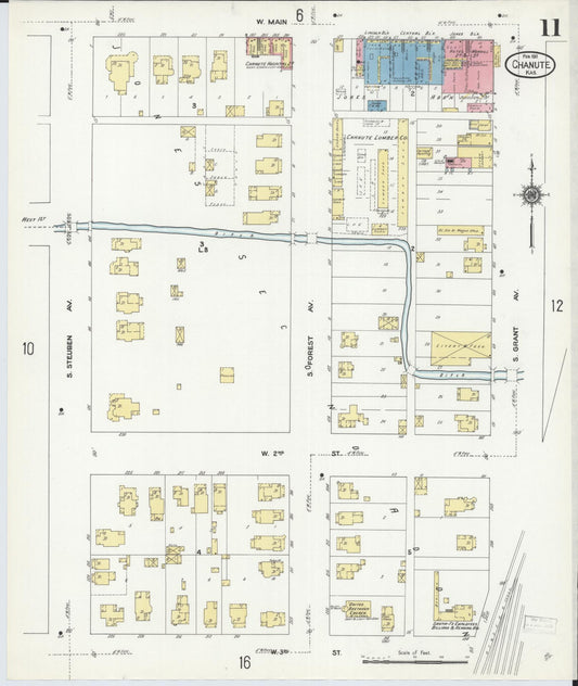 Sanborn Fire Insurance Map from Chanute, Neosho County, Kansas (1911), Sheet #0011 - Historic Sanborn Fire Insurance Map Print, vintage old map wall art, antique decor, genealogy gift, Kansas Kansas map