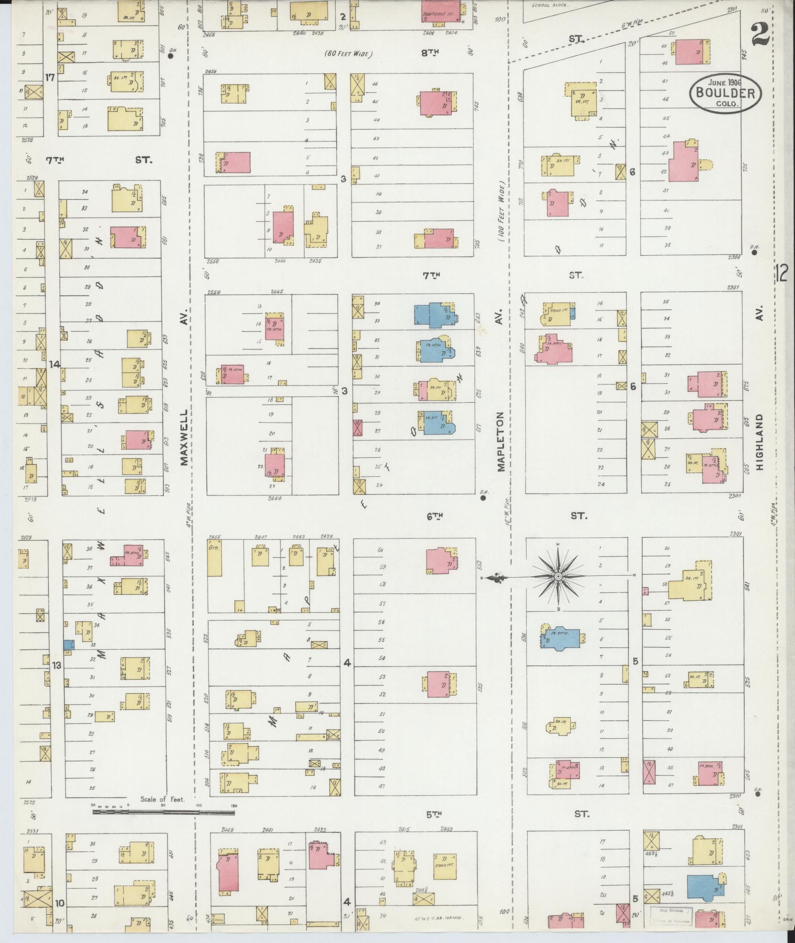 Sanborn Fire Insurance Map from Boulder, Boulder County, Colorado (1906), Sheet #0002 - Historic Sanborn Fire Insurance Map Print, vintage old map wall art, antique decor, genealogy gift, Colorado Colorado map