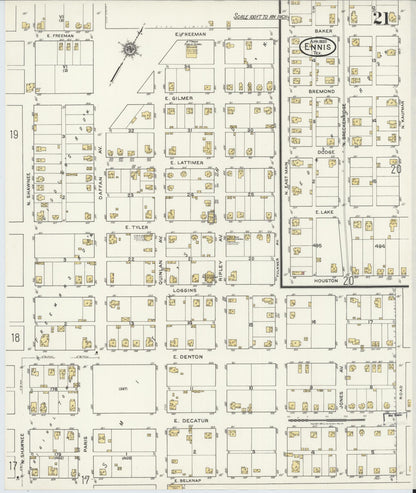Sanborn Fire Insurance Map from Ennis, Ellis County, Texas (1920), Sheet #0021 - Complete Map Set gallery image, historic Sanborn map, vintage wall art, Texas Texas