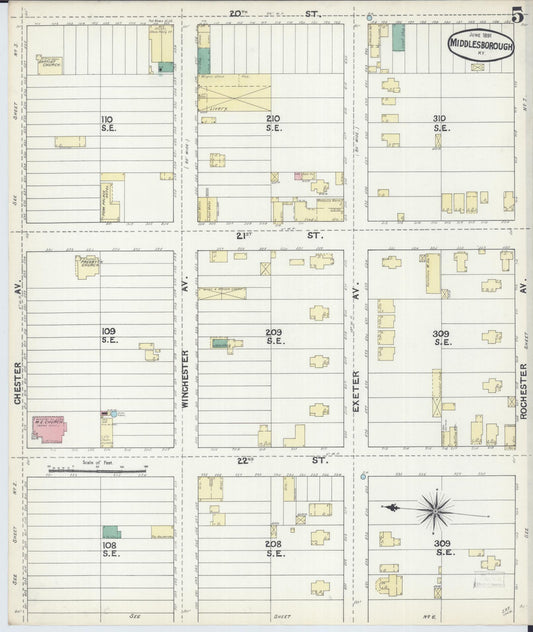 Sanborn Fire Insurance Map from Middlesboro, Bell County, Kentucky (1891), Sheet #0005 - Historic Sanborn Fire Insurance Map Print, vintage old map wall art, antique decor, genealogy gift, Kentucky Kentucky map