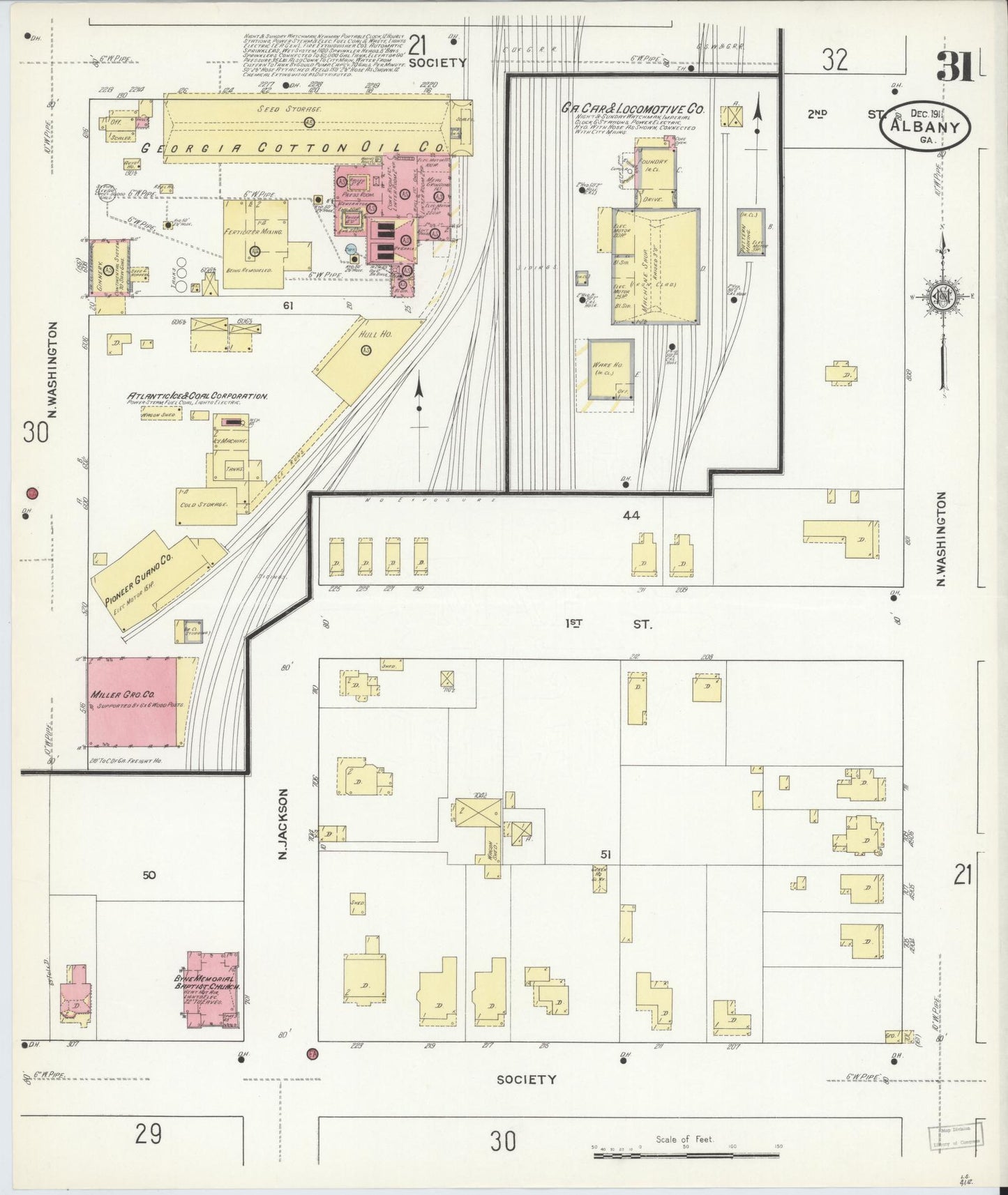 Sanborn Fire Insurance Map from Albany, Dougherty County, Georgia (1911), Sheet #0031 - Complete Map Set gallery image, historic Sanborn map, vintage wall art, Georgia Georgia