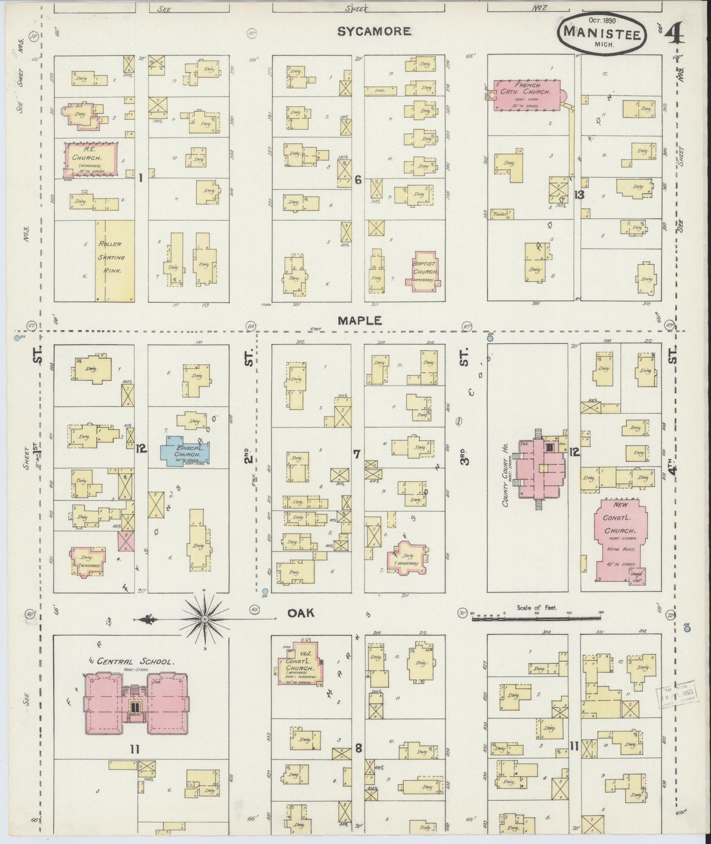 Sanborn Fire Insurance Map from Manistee, Manistee County, Michigan (1890), Sheet #0004 - Historic Sanborn Fire Insurance Map Print, vintage old map wall art, antique decor, genealogy gift, Michigan Michigan map
