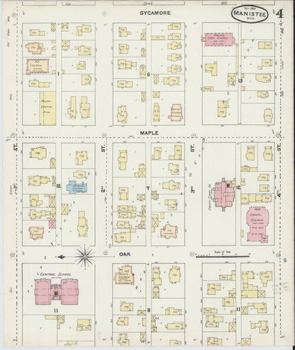 Sanborn Fire Insurance Map from Manistee, Manistee County, Michigan (1890), Sheet #0004 - Historic Sanborn Fire Insurance Map Print, vintage old map wall art, antique decor, genealogy gift, Michigan Michigan map