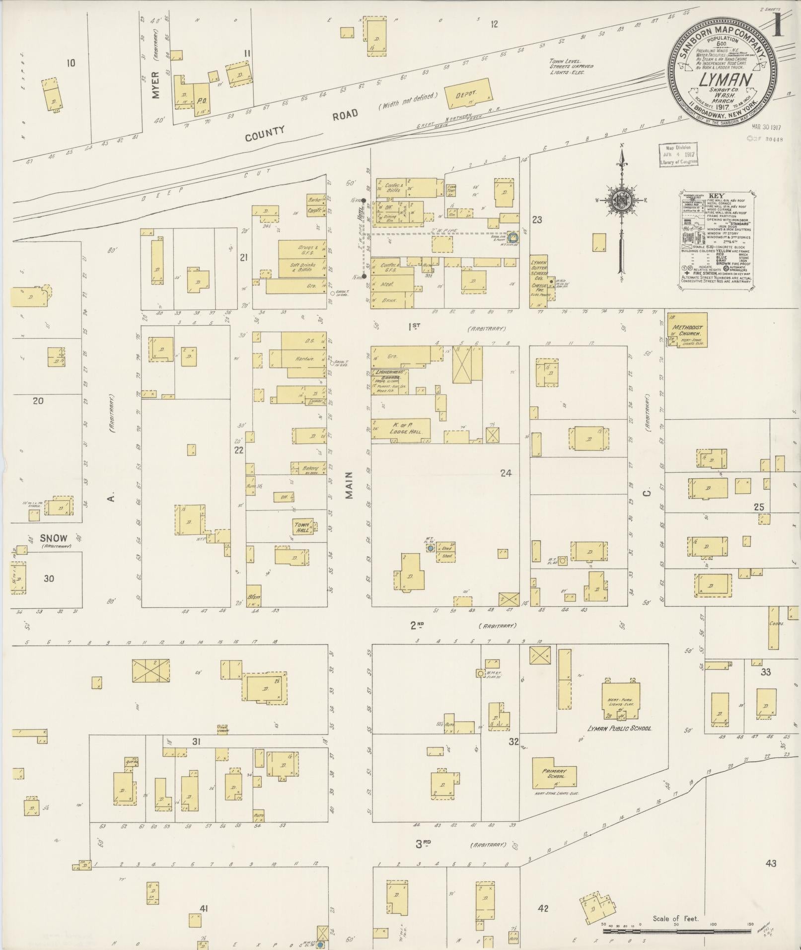 Sanborn Fire Insurance Map from Lyman, Skagit County, Washington (1917), Sheet #0001 - Complete Map Set gallery image, historic Sanborn map, vintage wall art, Washington Washington