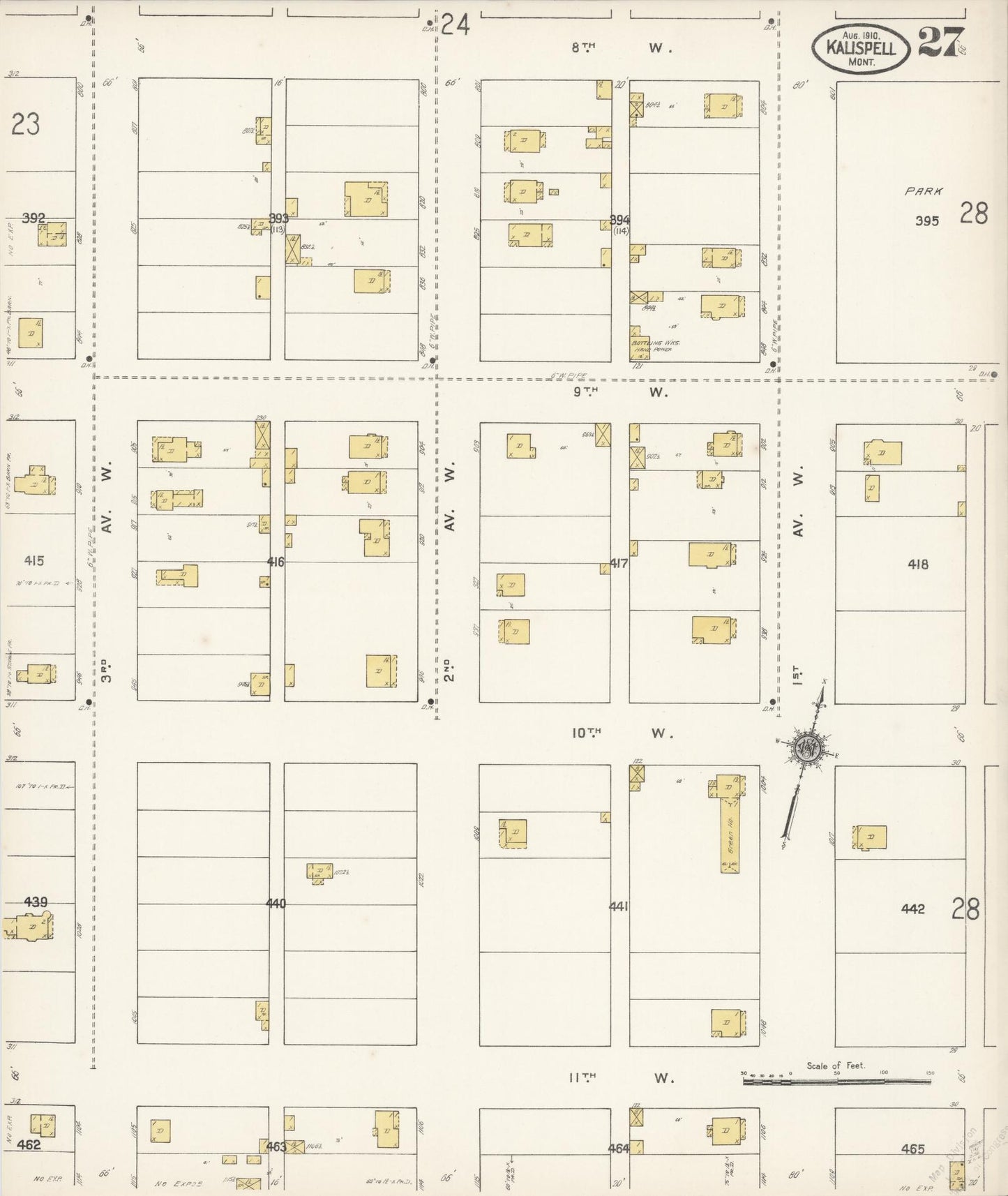 Sanborn Fire Insurance Map from Kalispell, Flathead County, Montana (1910), Sheet #0027 - Complete Map Set gallery image, historic Sanborn map, vintage wall art, Montana Montana