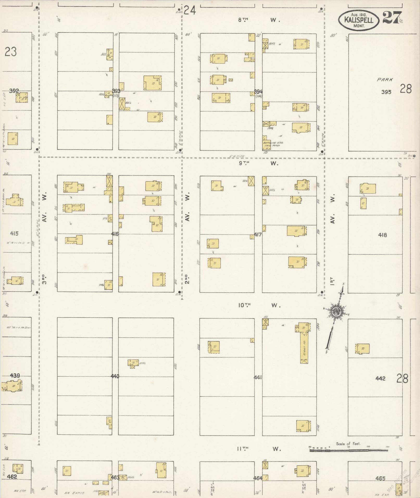 Sanborn Fire Insurance Map from Kalispell, Flathead County, Montana (1910), Sheet #0027 - Complete Map Set gallery image, historic Sanborn map, vintage wall art, Montana Montana