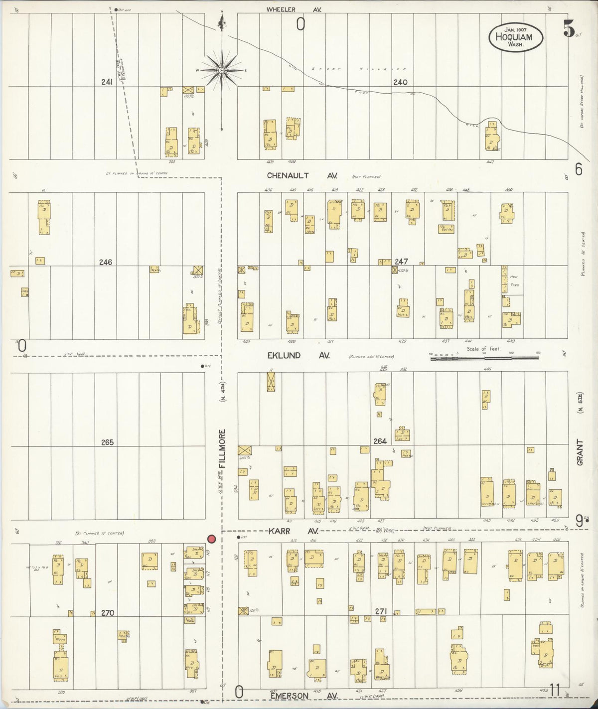 Sanborn Fire Insurance Map from Hoquiam, Grays Harbor County, Washington (1907), Sheet #0005 - Historic Sanborn Fire Insurance Map Print, vintage old map wall art, antique decor, genealogy gift, Washington Washington map