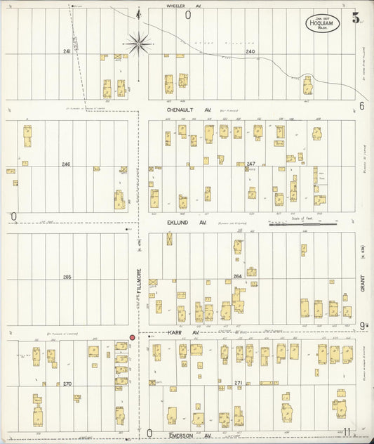 Sanborn Fire Insurance Map from Hoquiam, Grays Harbor County, Washington (1907), Sheet #0005 - Historic Sanborn Fire Insurance Map Print, vintage old map wall art, antique decor, genealogy gift, Washington Washington map