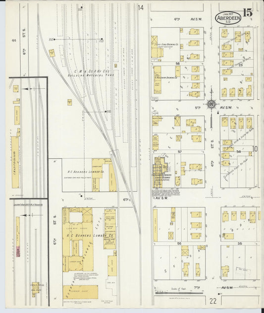 Sanborn Fire Insurance Map from Aberdeen, Brown County, South Dakota (1917), Sheet #0015 - Historic Sanborn Fire Insurance Map Print, vintage old map wall art, antique decor, genealogy gift, South Dakota South Dakota map