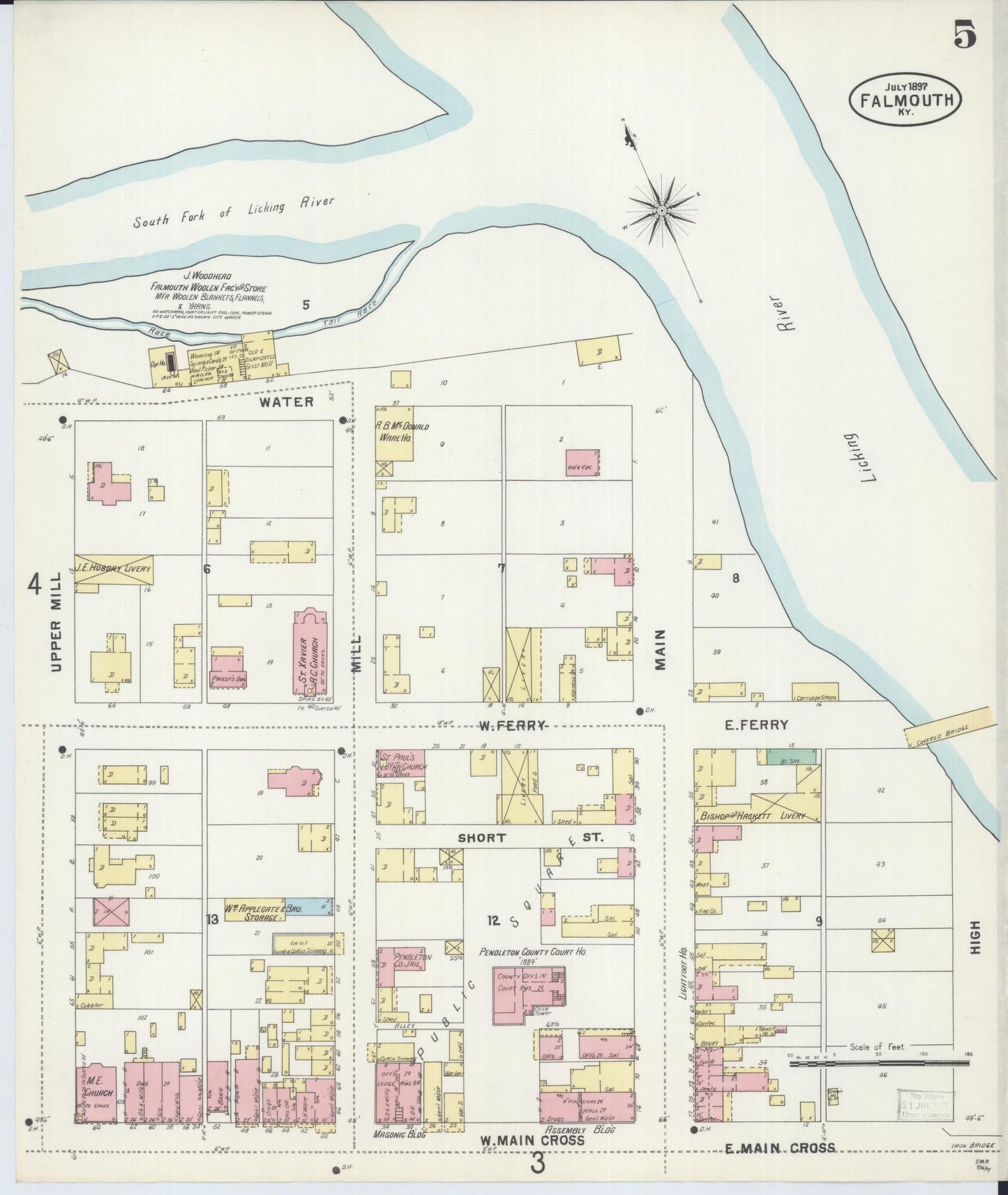 Sanborn Fire Insurance Map from Falmouth, Pendleton County, Kentucky (1897), Sheet #0005 - Complete Map Set gallery image, historic Sanborn map, vintage wall art, Kentucky Kentucky