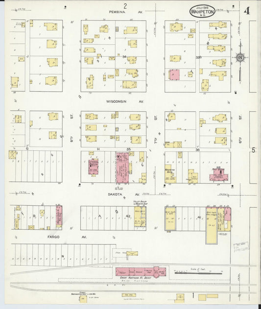 Sanborn Fire Insurance Map from Wahpeton, Richland County, North Dakota (1916), Sheet #0004 - Historic Sanborn Fire Insurance Map Print, vintage old map wall art, antique decor, genealogy gift, North Dakota North Dakota map