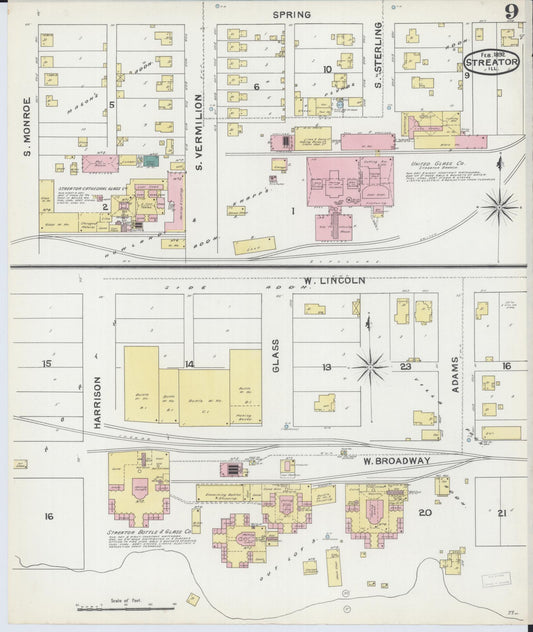 Sanborn Fire Insurance Map from Streator, La Salle County, Illinois (1892), Sheet #0009 - Historic Sanborn Fire Insurance Map Print, vintage old map wall art, antique decor, genealogy gift, Illinois Illinois map