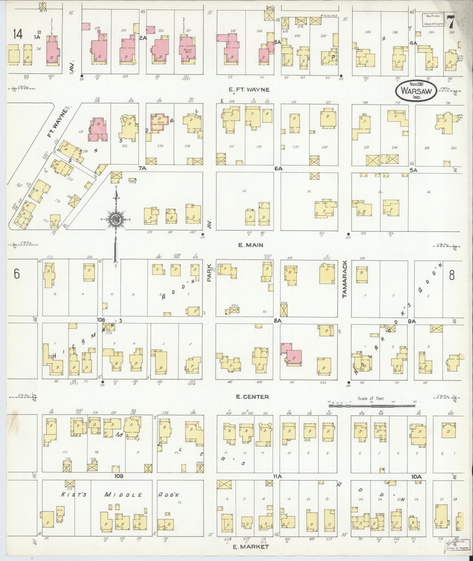 Sanborn Fire Insurance Map from Warsaw, Kosciusko County, Indiana (1910), Sheet #0007 - Complete Map Set gallery image, historic Sanborn map, vintage wall art, Indiana Indiana