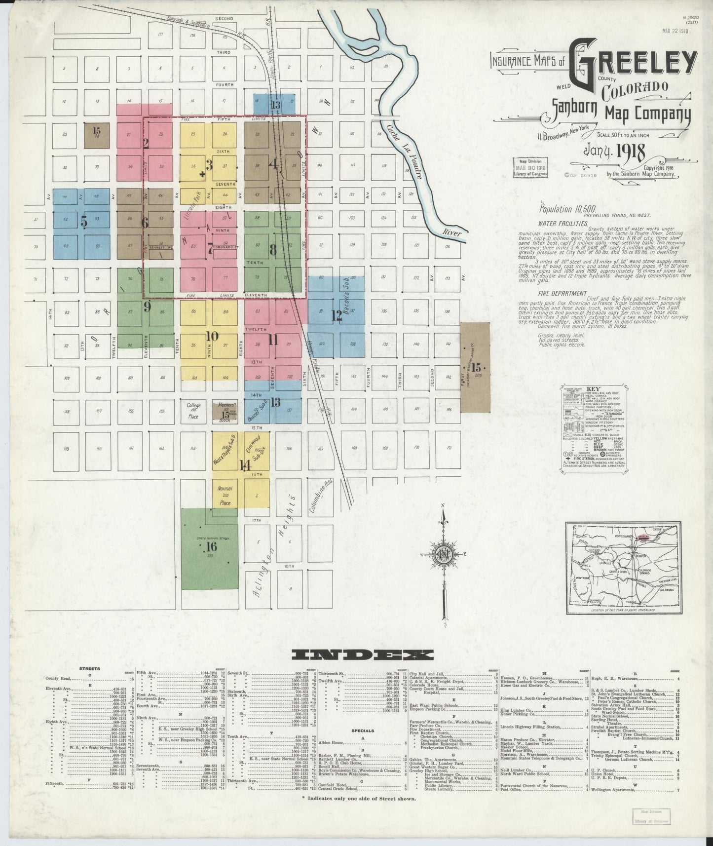 Sanborn Fire Insurance Map from Greeley, Weld County, Colorado (1918), Sheet #0001 - Complete Map Set gallery image, historic Sanborn map, vintage wall art, Colorado Colorado