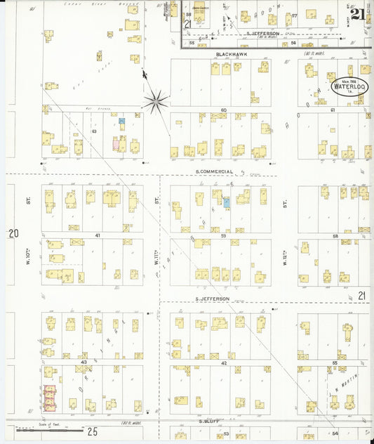 Sanborn Fire Insurance Map from Waterloo, Black Hawk County, Iowa (1906), Sheet #0021 - Historic Sanborn Fire Insurance Map Print, vintage old map wall art