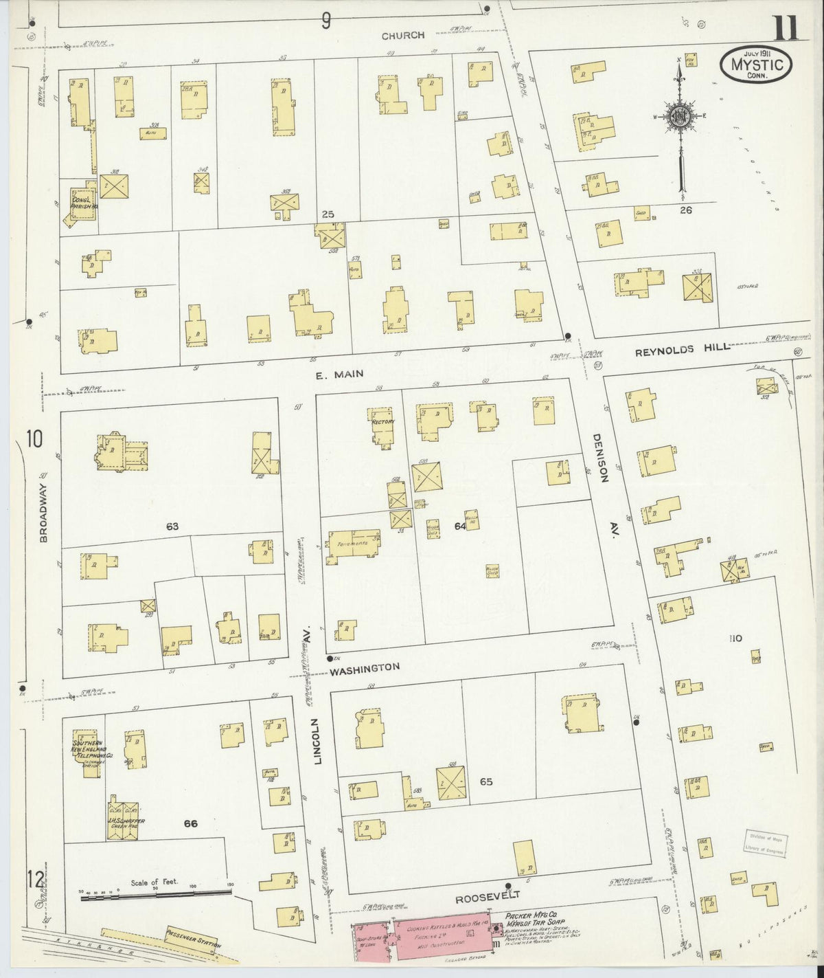 Sanborn Fire Insurance Map from Mystic, New London County, Connecticut (1911), Sheet #0011 - Historic Sanborn Fire Insurance Map Print, vintage old map wall art, antique decor, genealogy gift, Connecticut Connecticut map