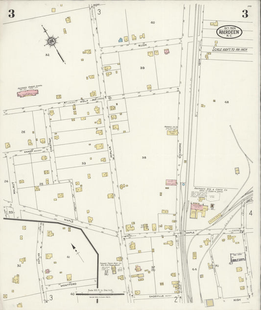 Sanborn Fire Insurance Map from Aberdeen, Moore County, North Carolina (1924), Sheet #0003 - Historic Sanborn Fire Insurance Map Print, vintage old map wall art, antique decor, genealogy gift, North Carolina North Carolina map