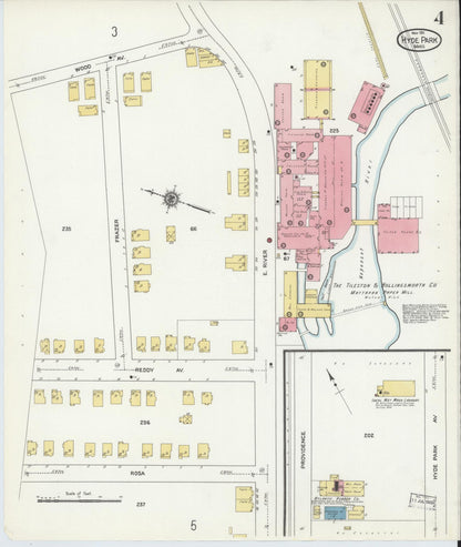 Sanborn Fire Insurance Map from Hyde Park, Norfolk County, Massachusetts (1911), Sheet #0004 - Historic Sanborn Fire Insurance Map Print, vintage old map wall art, antique decor, genealogy gift, Massachusetts Massachusetts map
