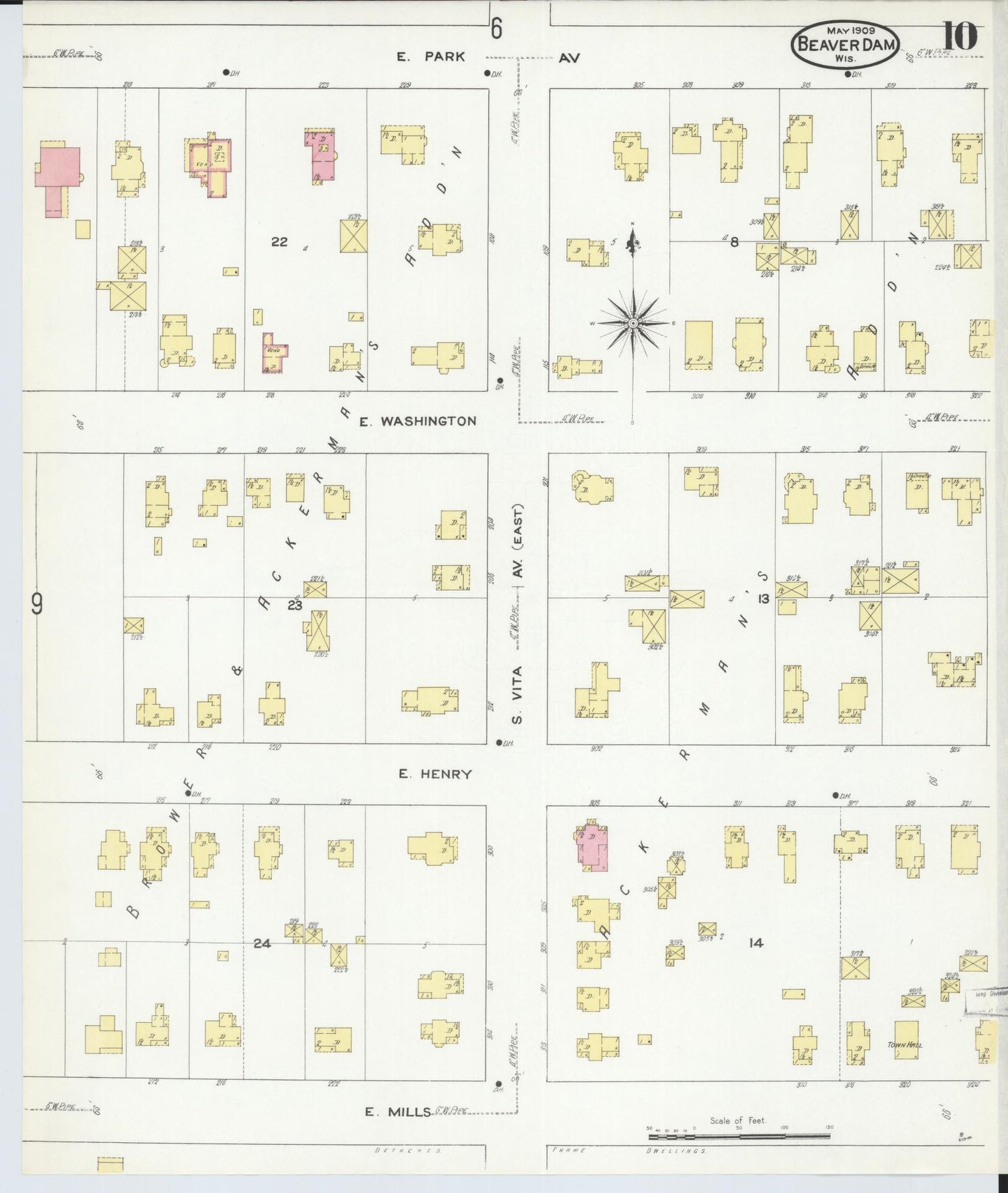 Sanborn Fire Insurance Map from Beaver Dam, Dodge County, Wisconsin (1909), Sheet #0010 - Complete Map Set gallery image, historic Sanborn map, vintage wall art, Wisconsin Wisconsin