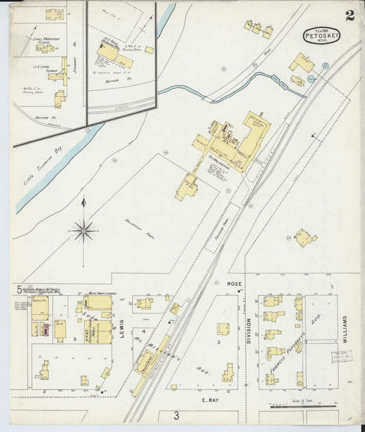 Sanborn Fire Insurance Map from Petoskey, Emmet County, Michigan (1896), Sheet #0002 - Historic Sanborn Fire Insurance Map Print, vintage old map wall art, antique decor, genealogy gift, Michigan Michigan map