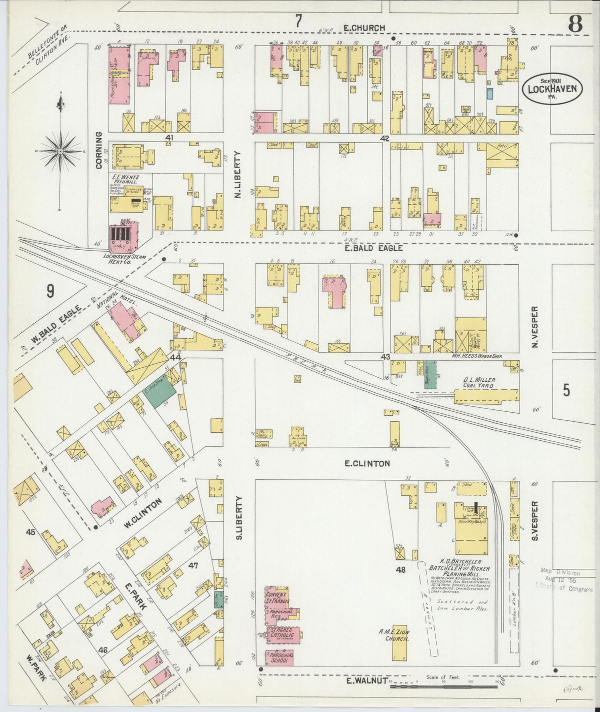 Sanborn Fire Insurance Map from Lock Haven, Clinton County, Pennsylvania (1901), Sheet #0008 - Historic Sanborn Fire Insurance Map Print, vintage old map wall art, antique decor, genealogy gift, Pennsylvania Pennsylvania map