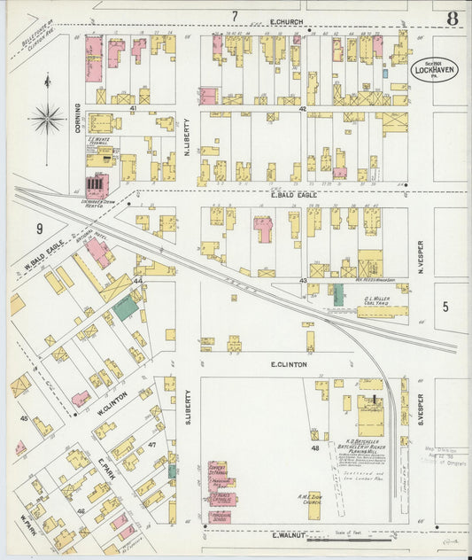 Sanborn Fire Insurance Map from Lock Haven, Clinton County, Pennsylvania (1901), Sheet #0008 - Historic Sanborn Fire Insurance Map Print, vintage old map wall art, antique decor, genealogy gift, Pennsylvania Pennsylvania map
