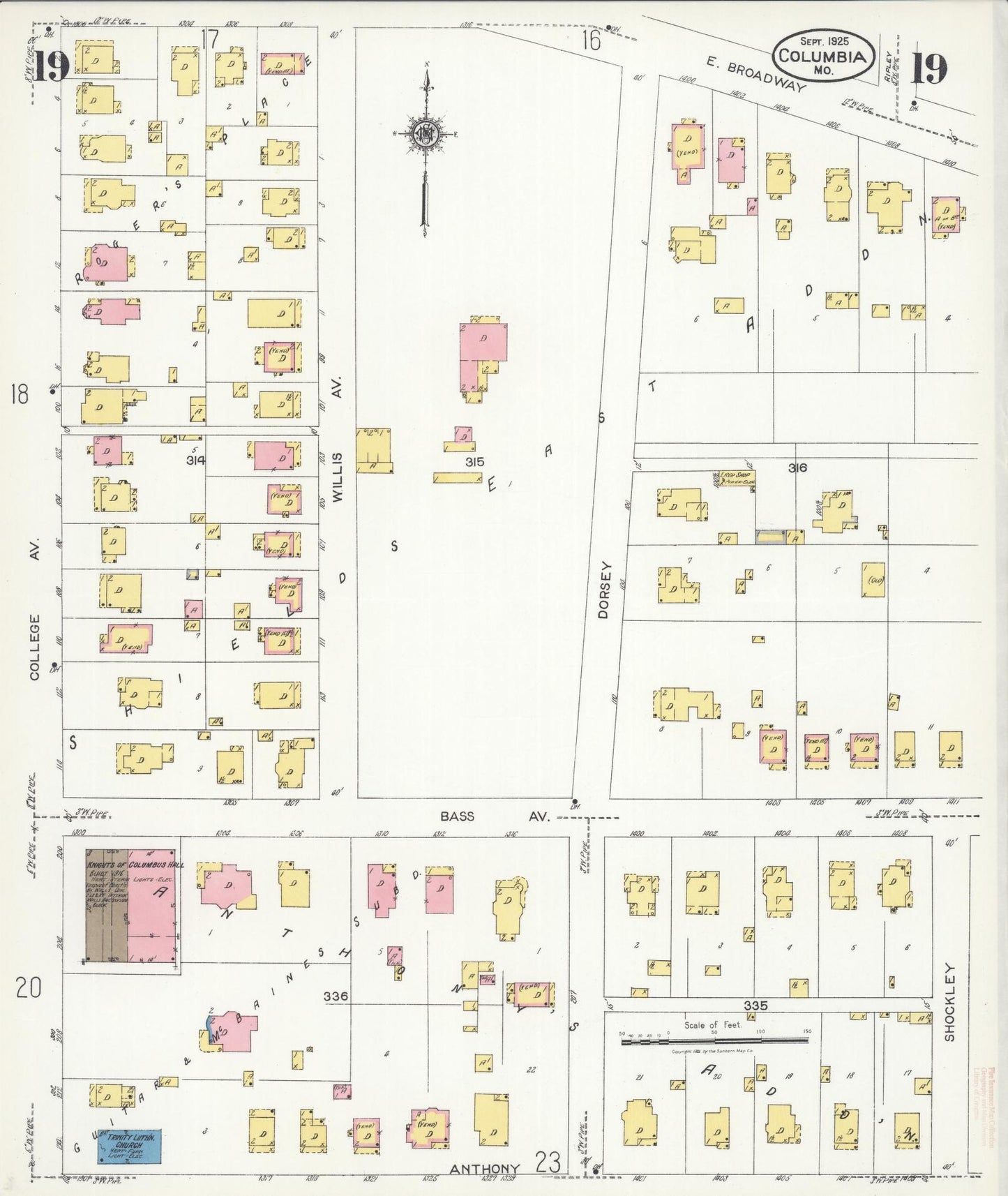 Sanborn Fire Insurance Map from Columbia, Boone County, Missouri (1925), Sheet #0019 - Historic Sanborn Fire Insurance Map Print, vintage old map wall art, antique decor, genealogy gift, Missouri Missouri map
