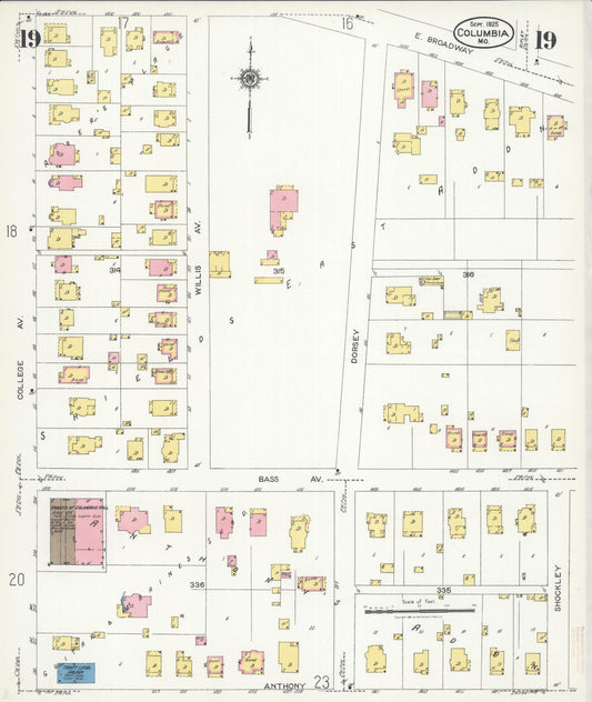 Sanborn Fire Insurance Map from Columbia, Boone County, Missouri (1925), Sheet #0019 - Historic Sanborn Fire Insurance Map Print, vintage old map wall art, antique decor, genealogy gift, Missouri Missouri map