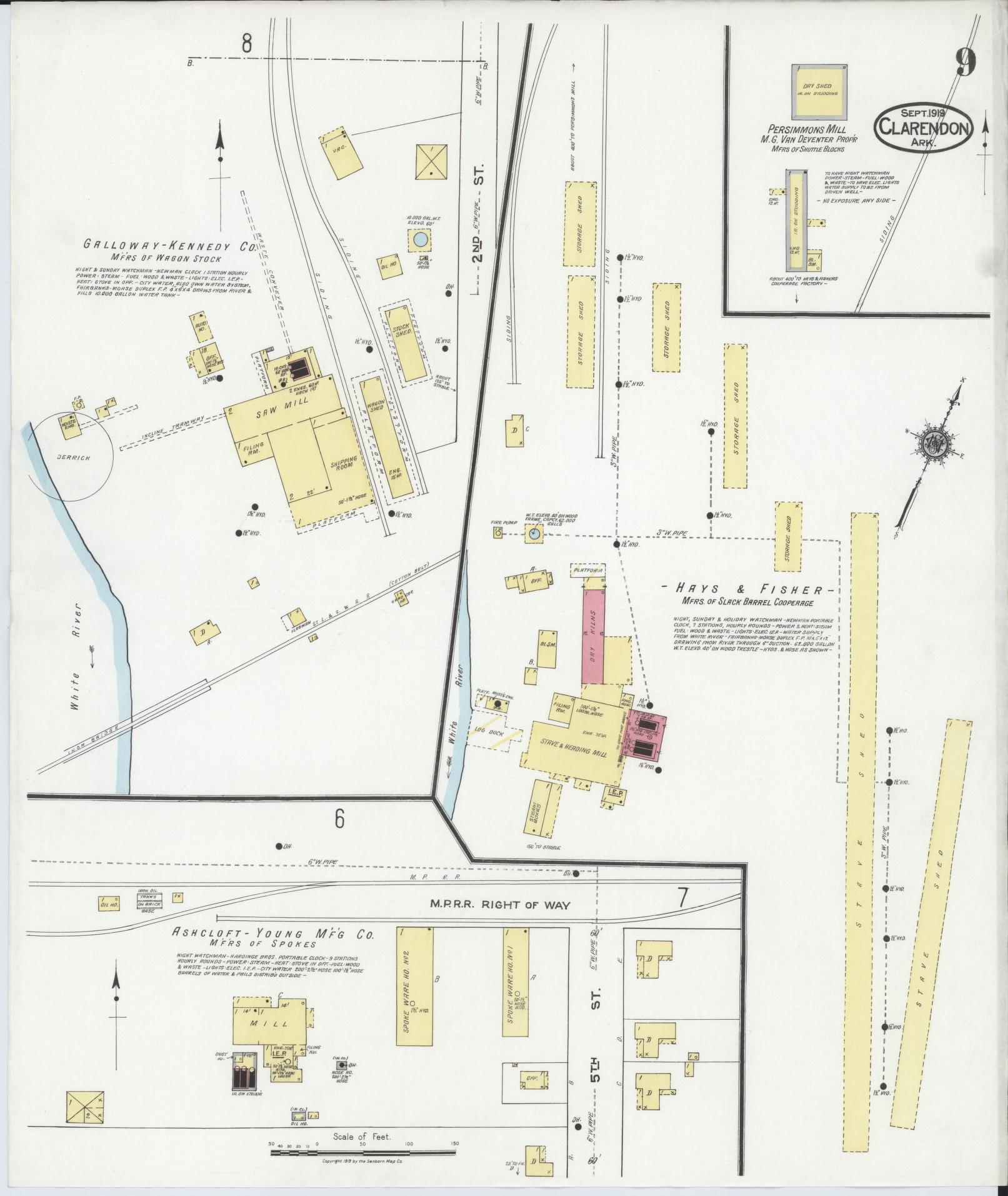 Sanborn Fire Insurance Map from Clarendon, Monroe County, Arkansas (1919), Sheet #0009 - Complete Map Set gallery image, historic Sanborn map, vintage wall art, Arkansas Arkansas