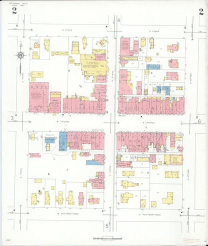 Sanborn Fire Insurance Map from Tecumseh, Lenawee County, Michigan (1935), Sheet #0002 - Historic Sanborn Fire Insurance Map Print, vintage old map wall art, antique decor, genealogy gift, Michigan Michigan map