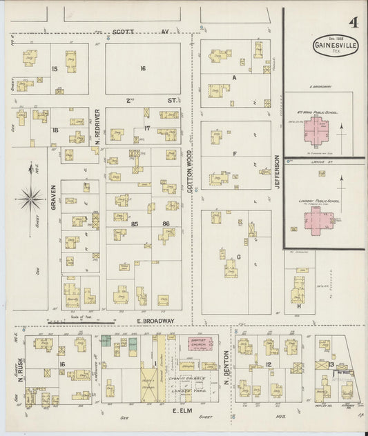 Sanborn Fire Insurance Map from Gainesville, Cooke County, Texas (1888), Sheet #0004 - Historic Sanborn Fire Insurance Map Print, vintage old map wall art, antique decor, genealogy gift, Texas Texas map