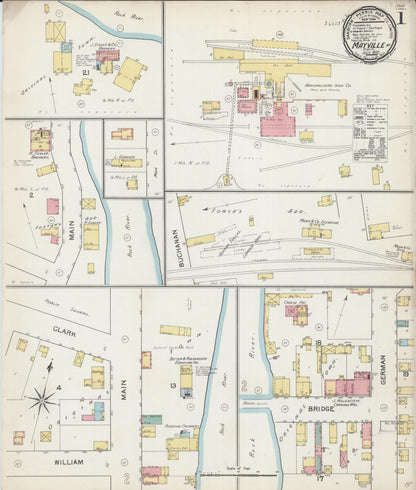 Sanborn Fire Insurance Map from Mayville, Dodge County, Wisconsin (1892), Sheet #0001 - Historic Sanborn Fire Insurance Map Print, vintage old map wall art, antique decor, genealogy gift, Wisconsin Wisconsin map