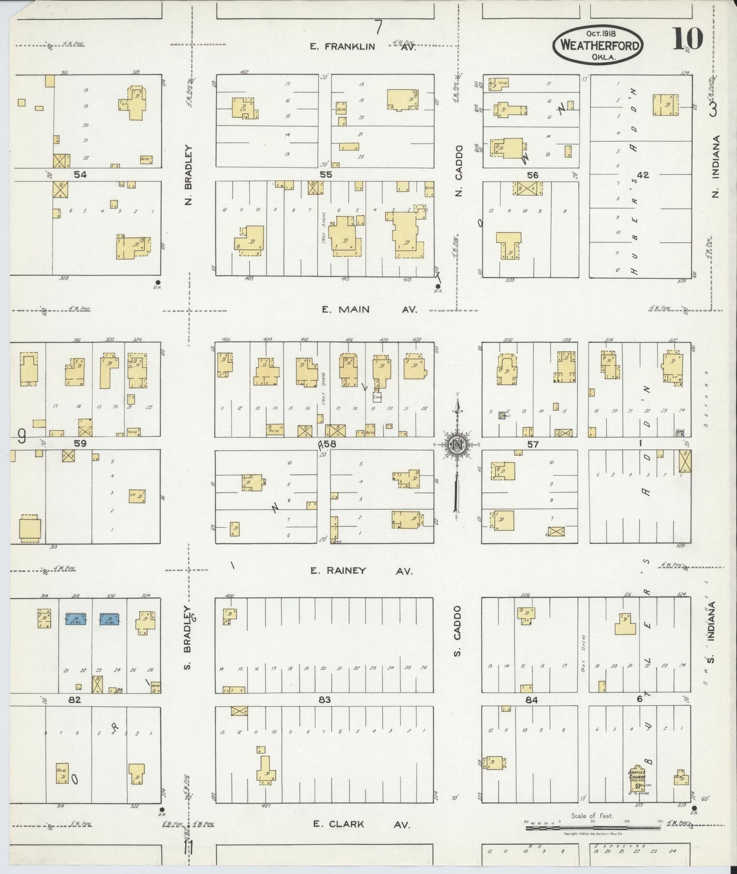 Sanborn Fire Insurance Map from Weatherford, Custer County, Oklahoma (1918), Sheet #0010 - Complete Map Set gallery image, historic Sanborn map, vintage wall art, Oklahoma Oklahoma