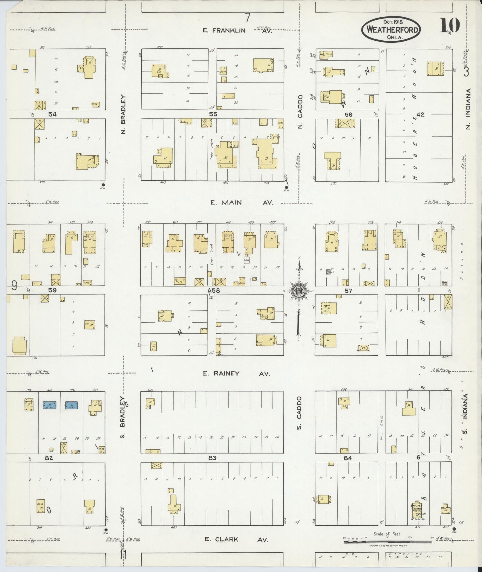 Sanborn Fire Insurance Map from Weatherford, Custer County, Oklahoma (1918), Sheet #0010 - Complete Map Set gallery image, historic Sanborn map, vintage wall art, Oklahoma Oklahoma